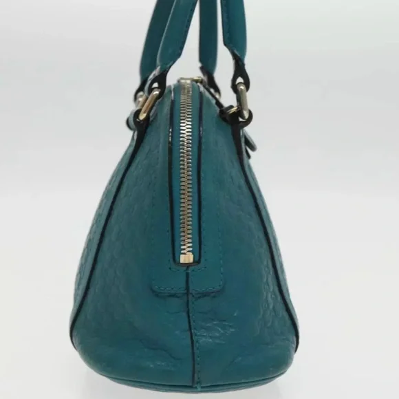 Authentic GUCCI Micro GG Canvas Hand Bag Leather 2way Turquoise Blue with strap - Picture 5 of 17